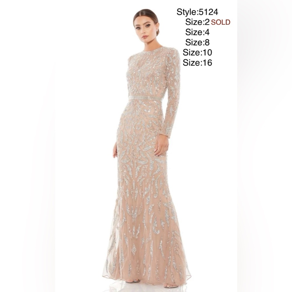 Illusion neckline gown with embellished jewelled paisley motifs